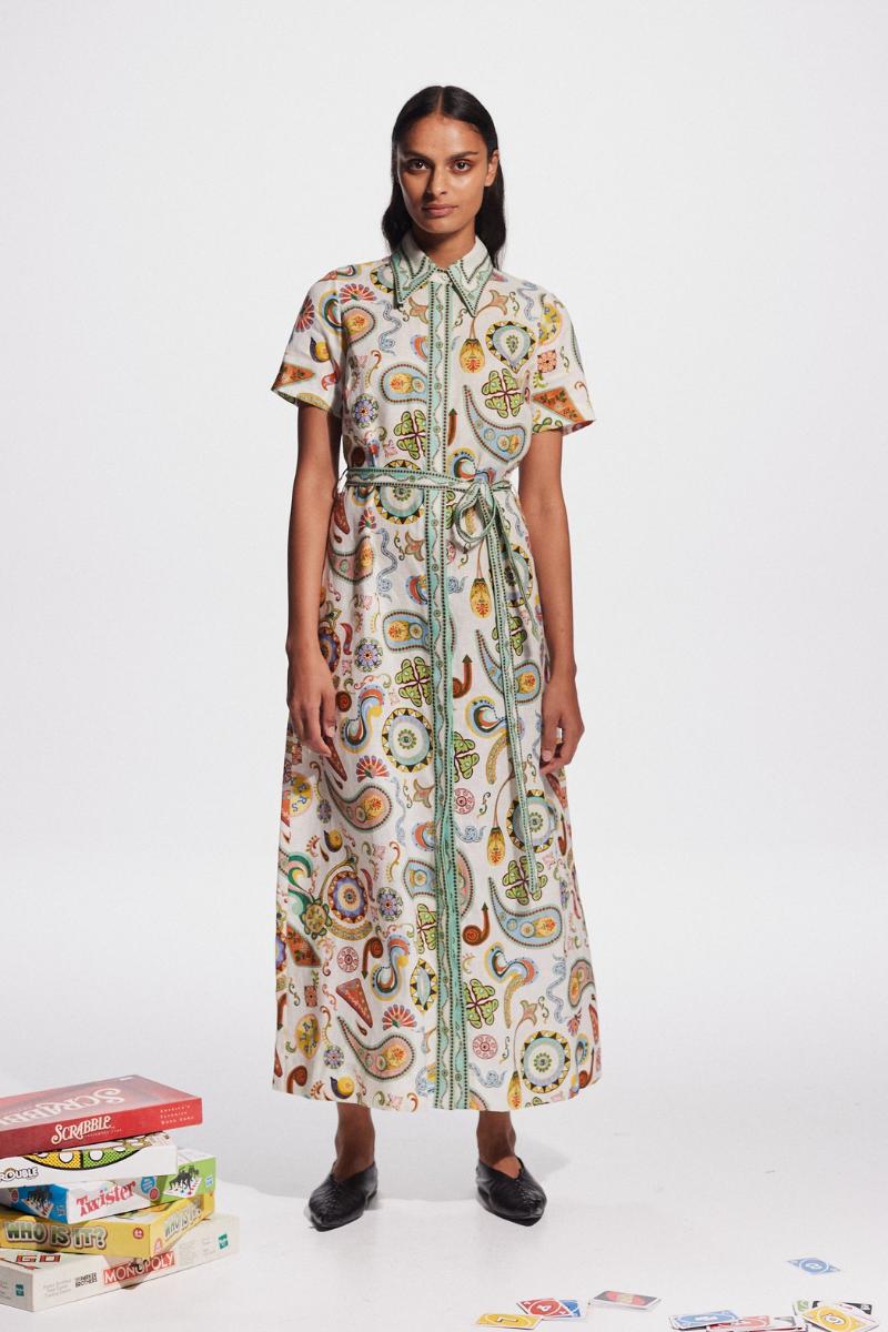 Corisande Paisley Print Belted Maxi Dress