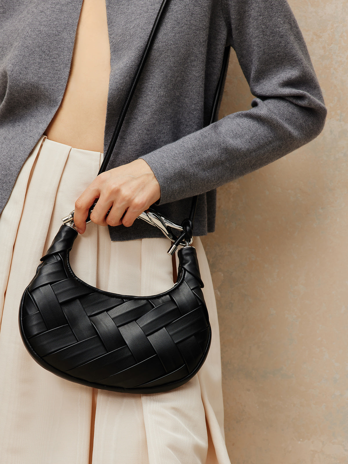 Selene Woven Crescent Bag