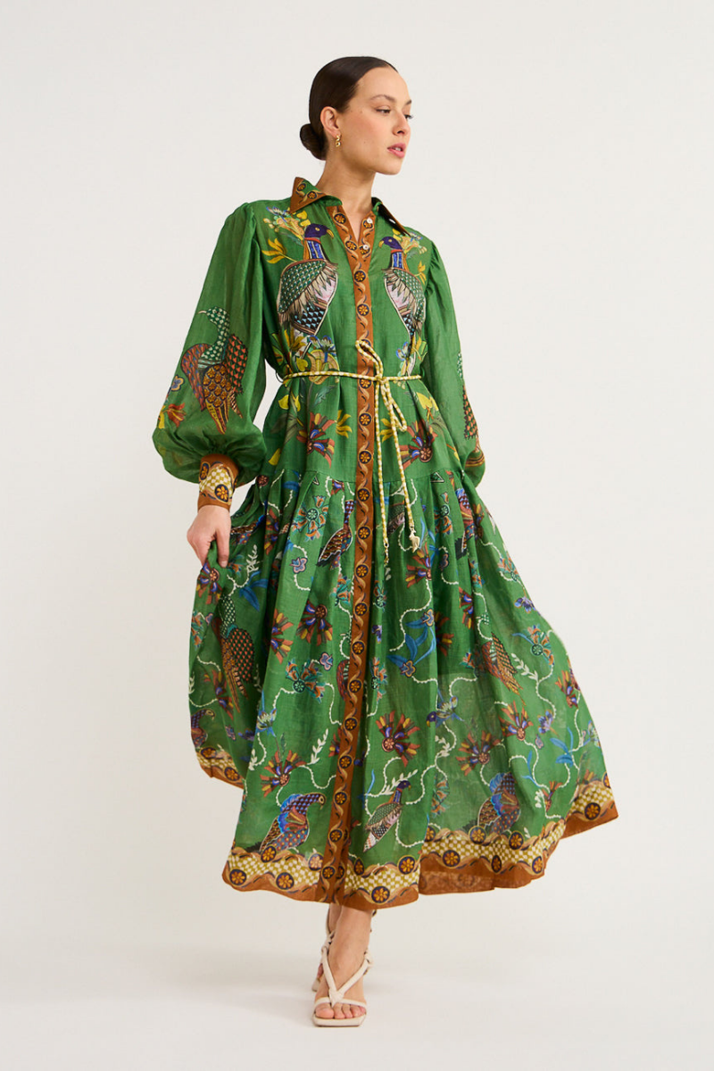 Dominique Printed Belted Maxi Dress