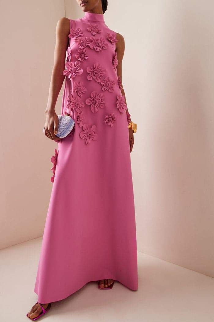 Rosa Bella Maxi Dress - Long Dress with Floral Appliqué