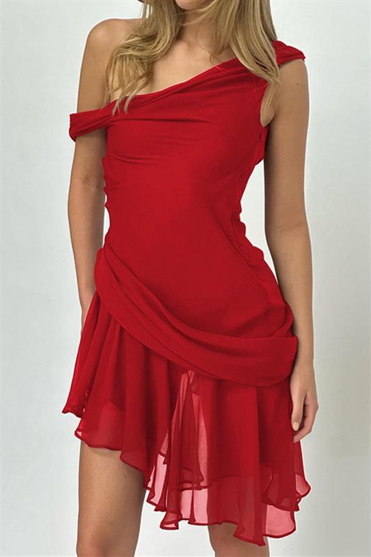 Marina Asymmetrical One-Shoulder Chiffon Mini Dress